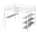 Bed With 3 Layers Of Shelves And Desk, Stylish Frame Bed