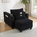 Convertible Chaise Lounge Sofa Chair With USB Ports, Cup Holders, Phone Holder And Storage