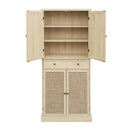 4 Door Storage Cabinet With 1 Drawer And 4 Adjustable Inner Shelves - Natural