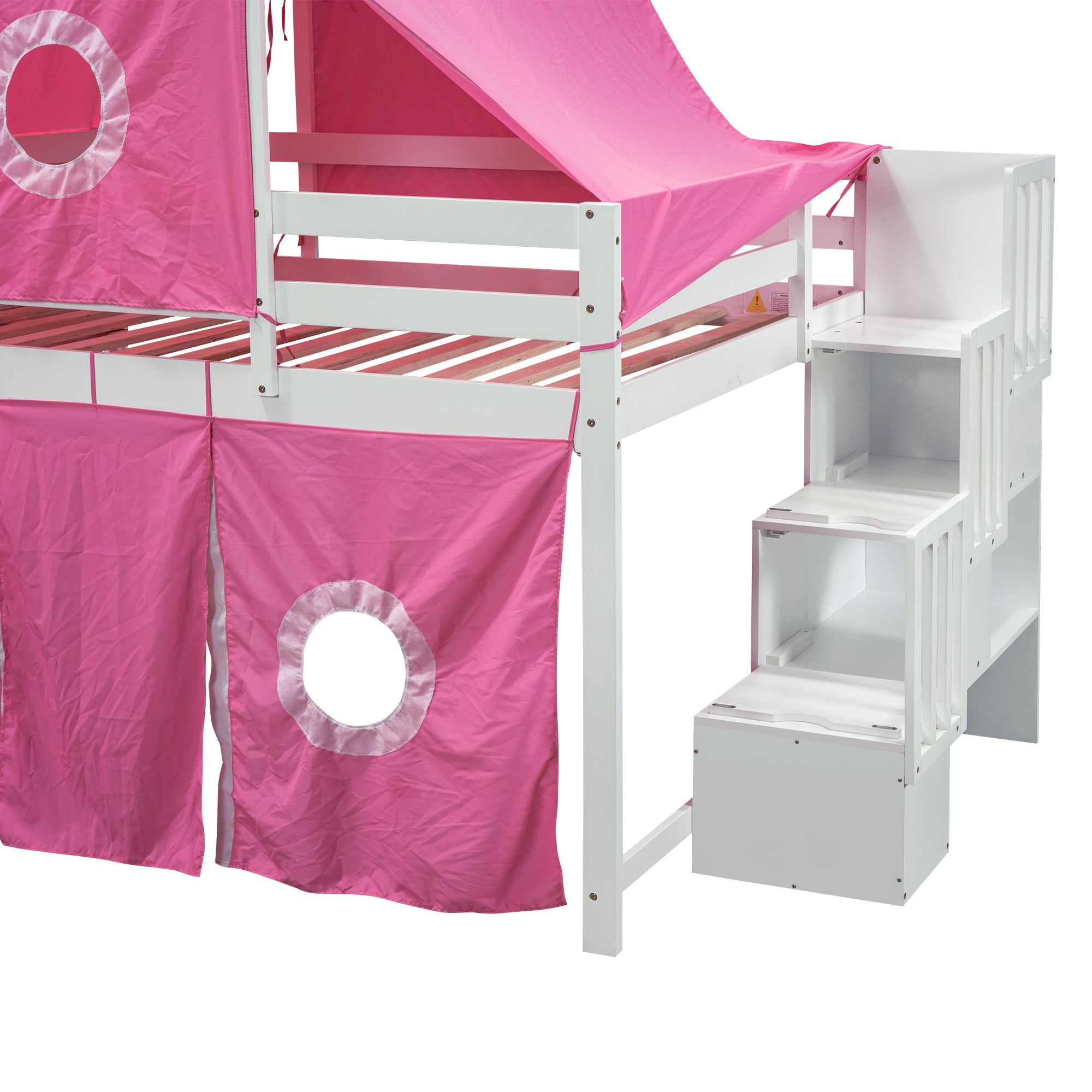 Full Size Loft Bed with Tent and Tower - Pink - Atlantic Fine Furniture Melbourne FL