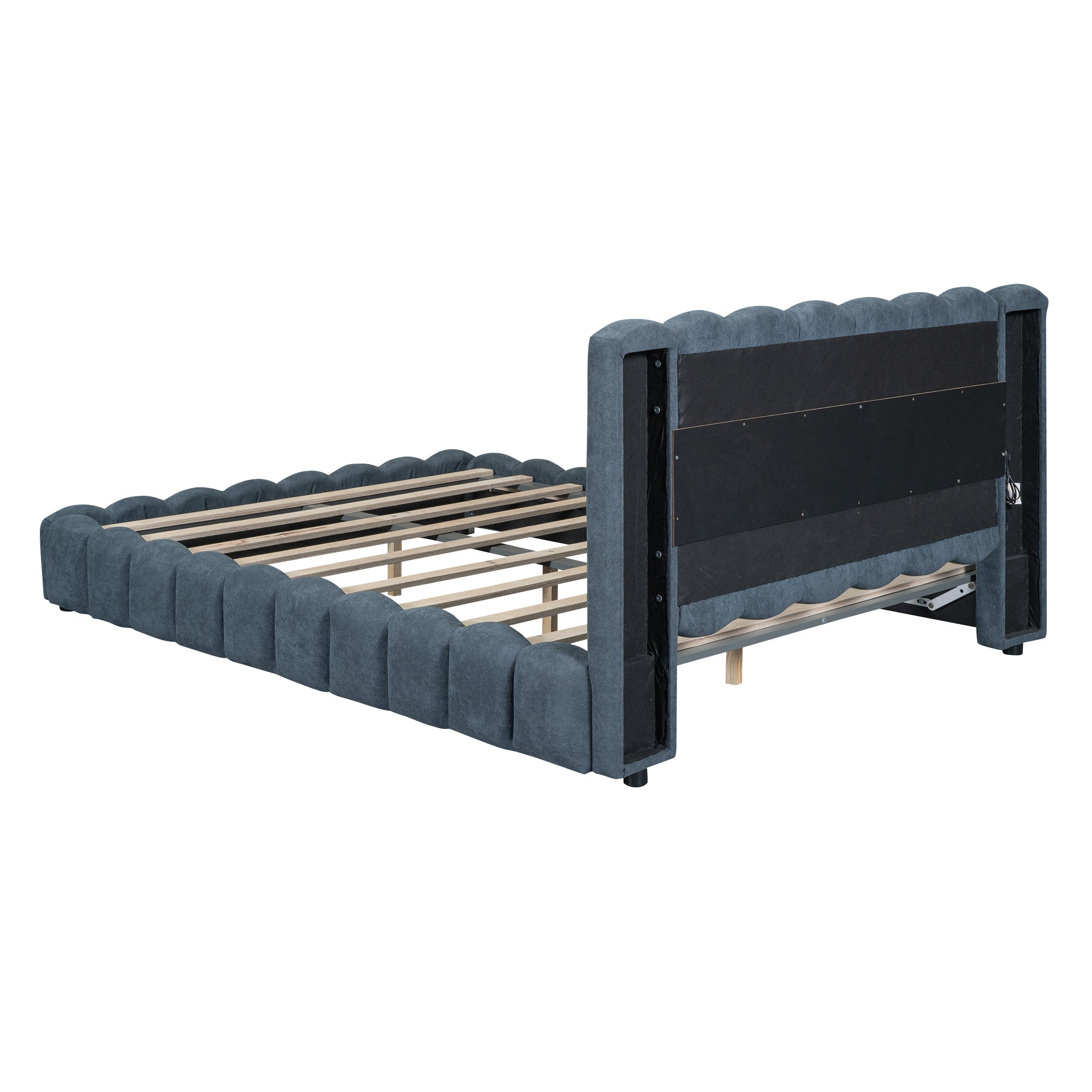 Queen Size Upholstered Platform Bed with LED Headboard and USB, Deep Blue - Atlantic Fine Furniture Melbourne FL