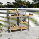 Outdoor Potting - Bench, Workstation Table With Cabinet For Backyard Garden Supplies - Gray / Brown