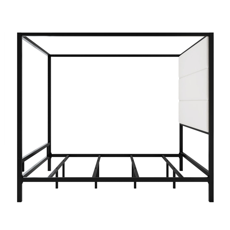 Modern Canopy Bed With Tall Upholstered Headboard