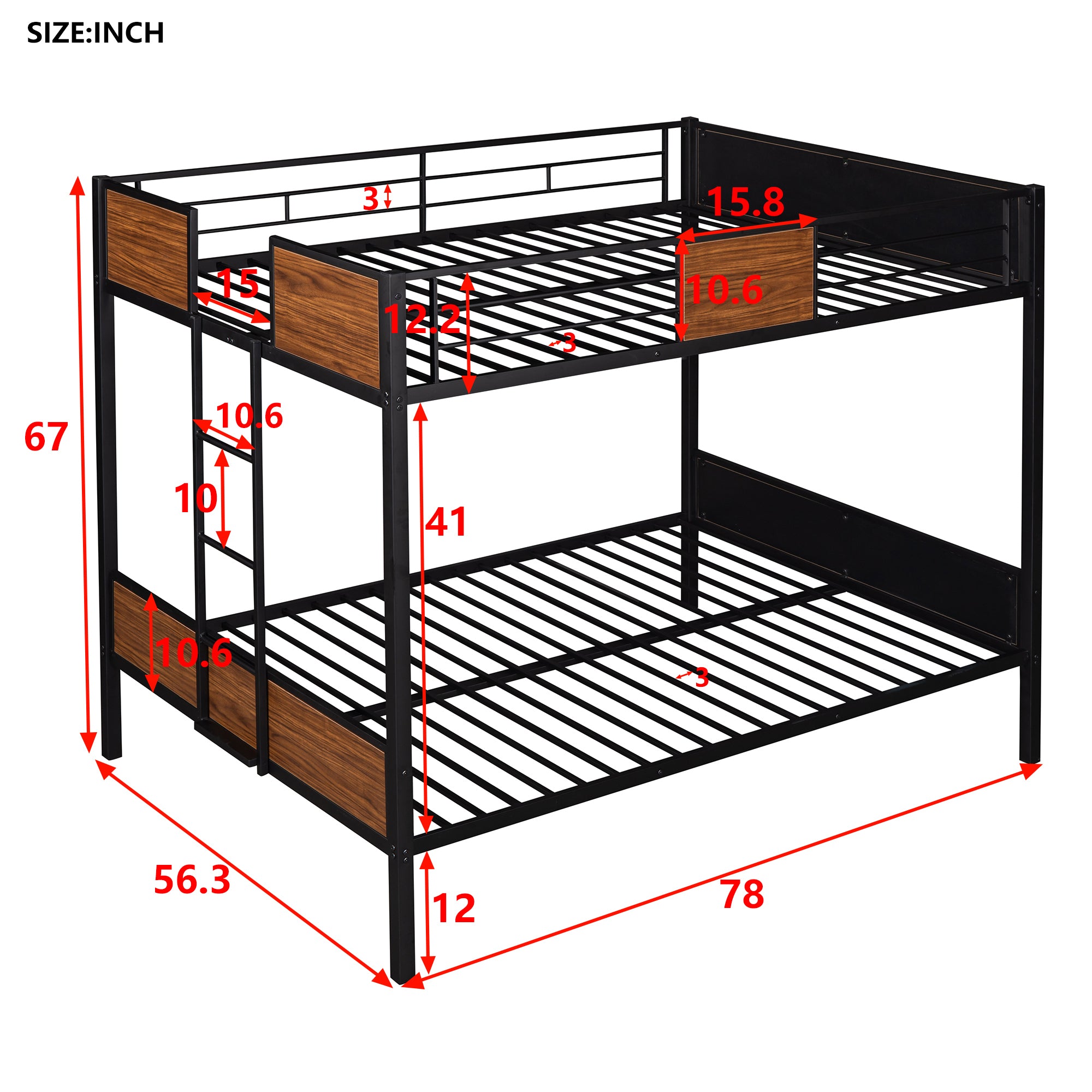 Full-over-full bunk bed modern style steel frame bunk bed with safety rail, built-in ladder for bedroom, dorm, boys, girls, adults(OLD SKU: MF190840AAD)