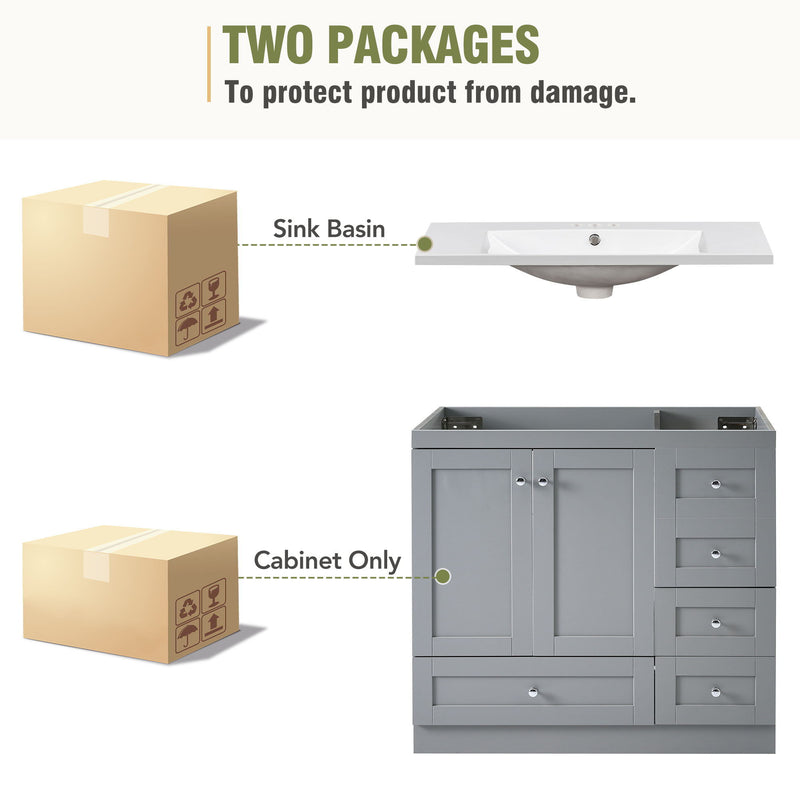 Shaker Free Standing Bathroom Vanity Cabinet With Sink, Soft Close Drawers, Soft Close Doors