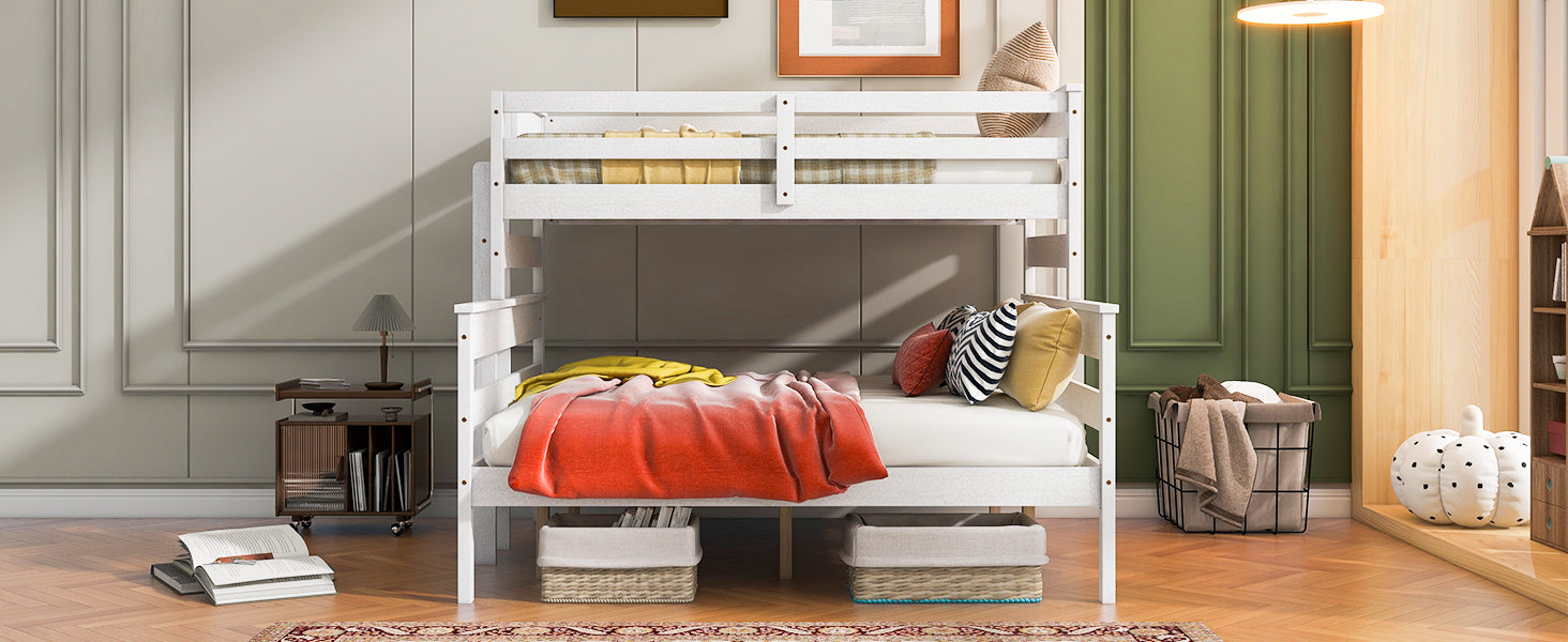 Wood Twin XL over Queen Bunk Bed with Ladder, White - Atlantic Fine Furniture Melbourne FL