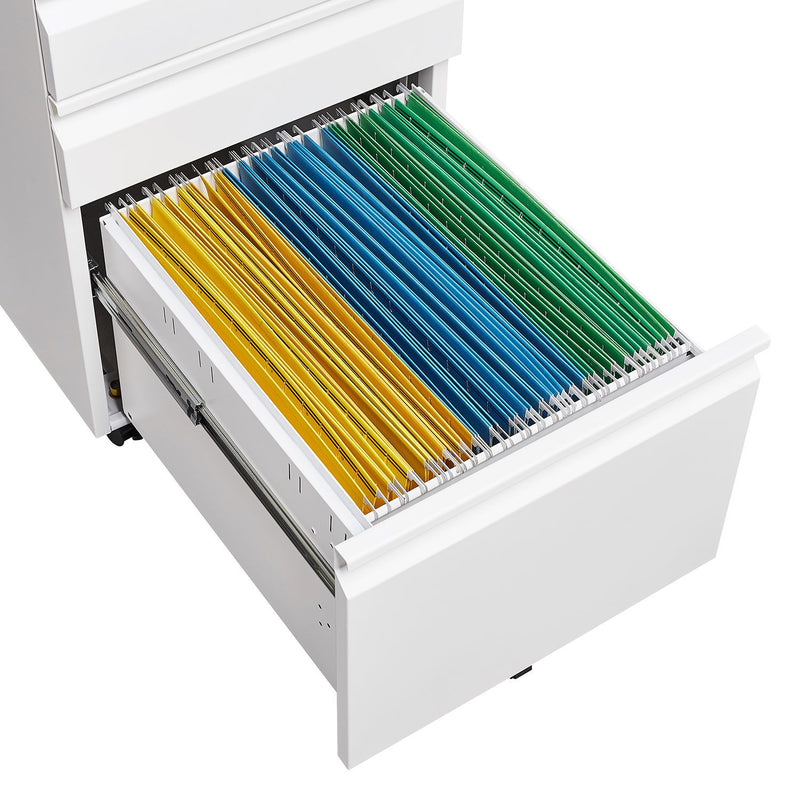 Contemporary Black 3 Drawer Mobile Filing Cabinet With Lock, Metal Office Storage For Legal / Letter Size