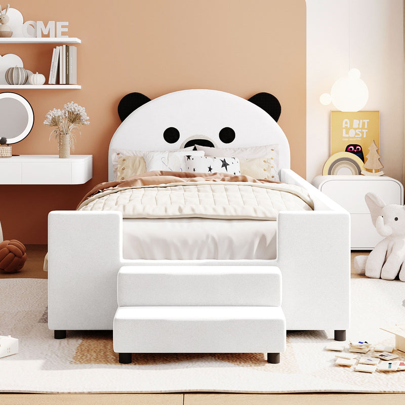 Upholstered Daybed With Bear Shaped Headboard, Hydraulic System And Breathable Mesh Fence