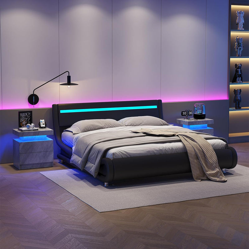 Nightstand LED, Bedside Table Cabinet With 2 Drawers For Bedroom