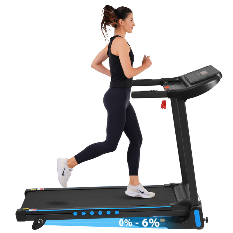 Incline Treadmill For Running & Walking, Hydraulic System Auto Folding With Type C & USB Charge For Android, 10Mph, Bluetooth Speaker - Black