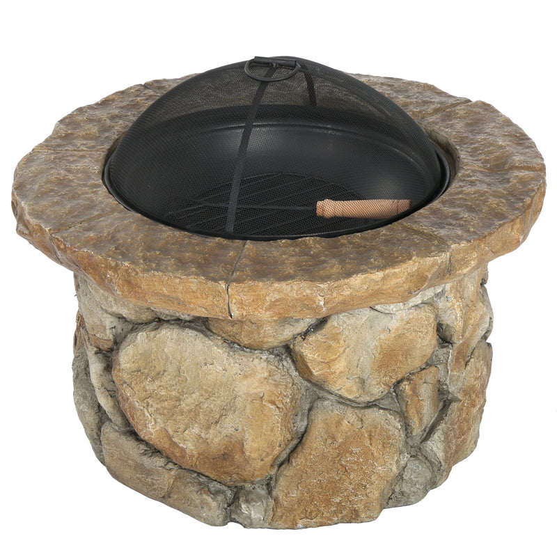 Outdoor 34" Lightweight Concrete Wood Burning Fire Pit - Stone Gray