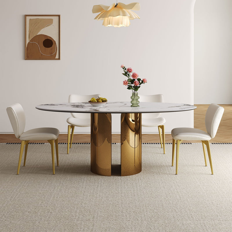 Steel Base Oval Sintered Stone Dining Table With 4 Chairs