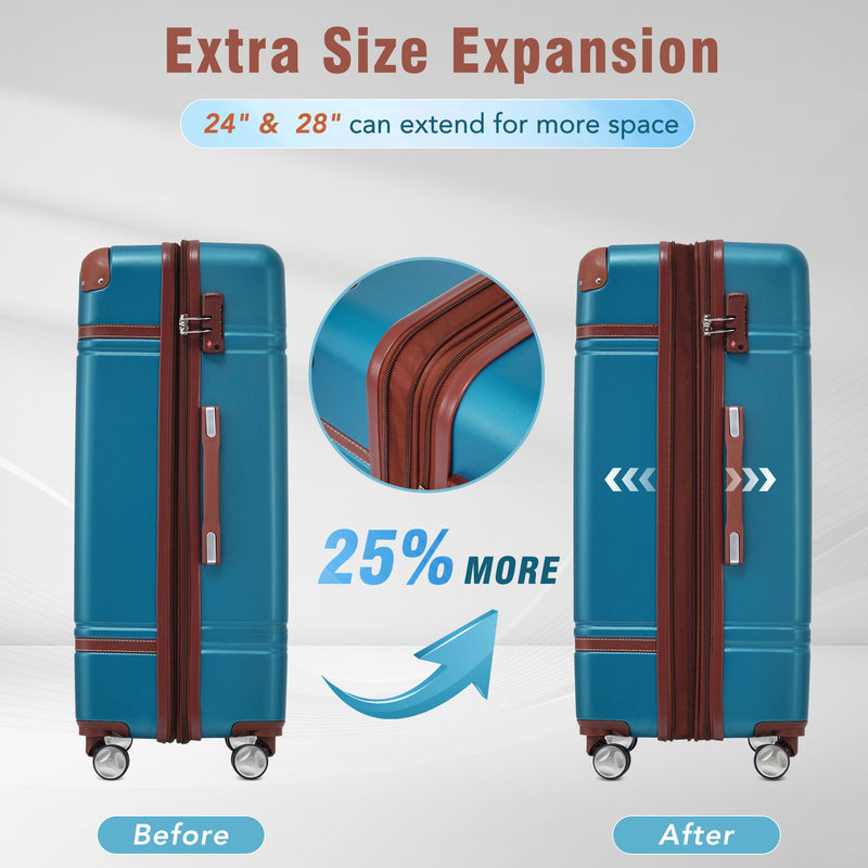 Hardshell Luggage Sets 3 Pieces 20" / 24" Luggages And Cosmetic Case Spinner Suitcase With Tsa Lock Lightweight