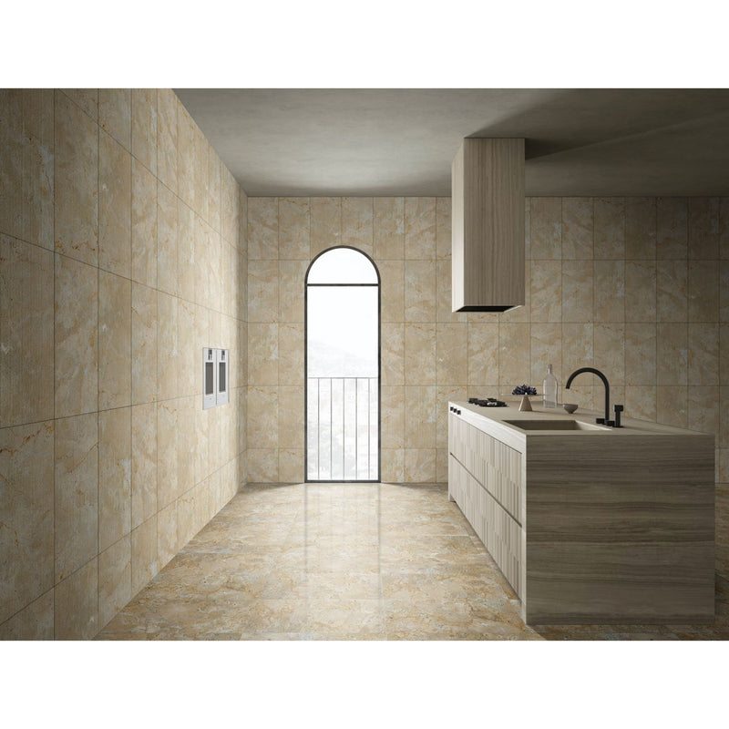 Marble For Floor And Wall Polished Marble Tile Stone (Set of 4) - Beige / Gold