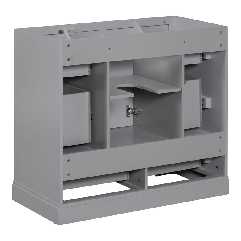 36" Bathroom Vanity Without Sink, Cabinet Base Only, 6 Drawers, Multi Functional Drawer Divider, Adjustable Shelf - Gray