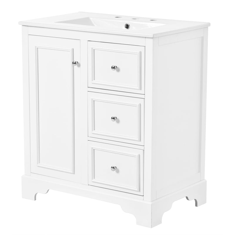 Bathroom Vanity Cabinet With Ceramic Basin, 3 Drawers And Adjustable Shelves