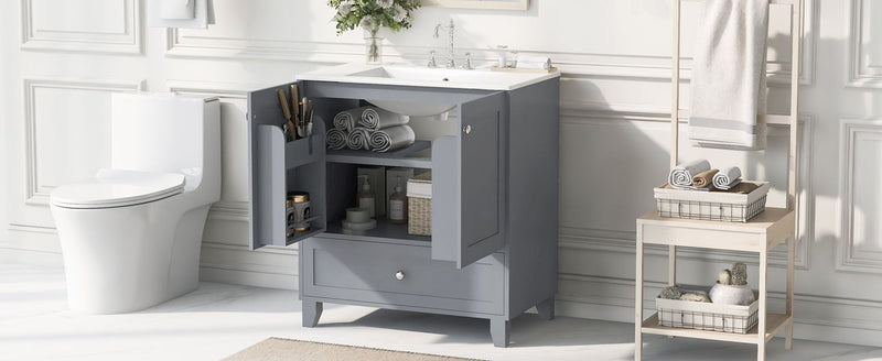 Bathroom Vanity Set With Ceramic Sink And Ample Storage Space Ideal For Small Bathrooms