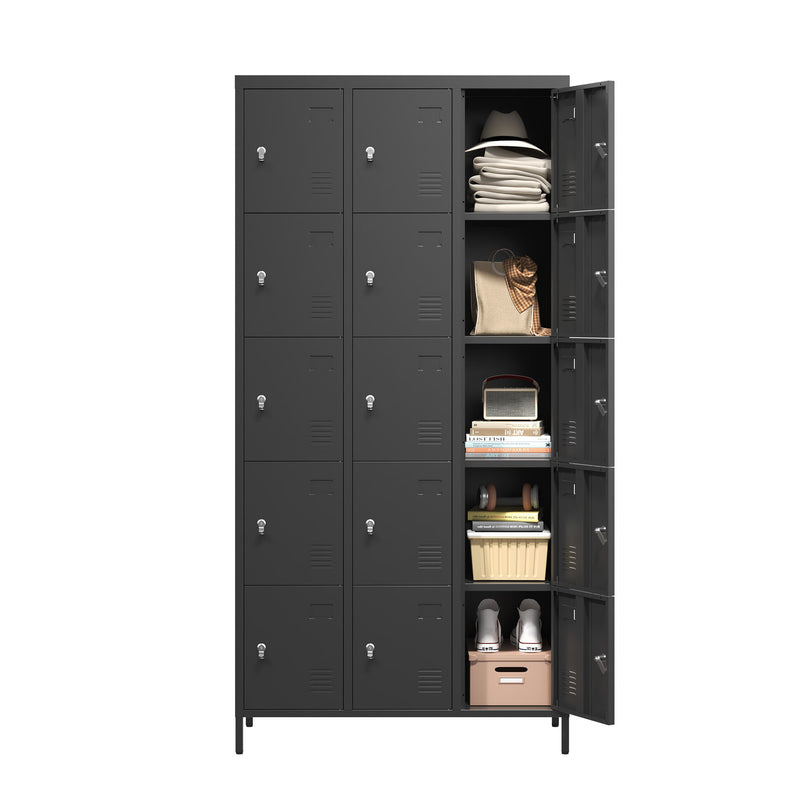 15 Door Lockers With Lock For Employee Storage - Black