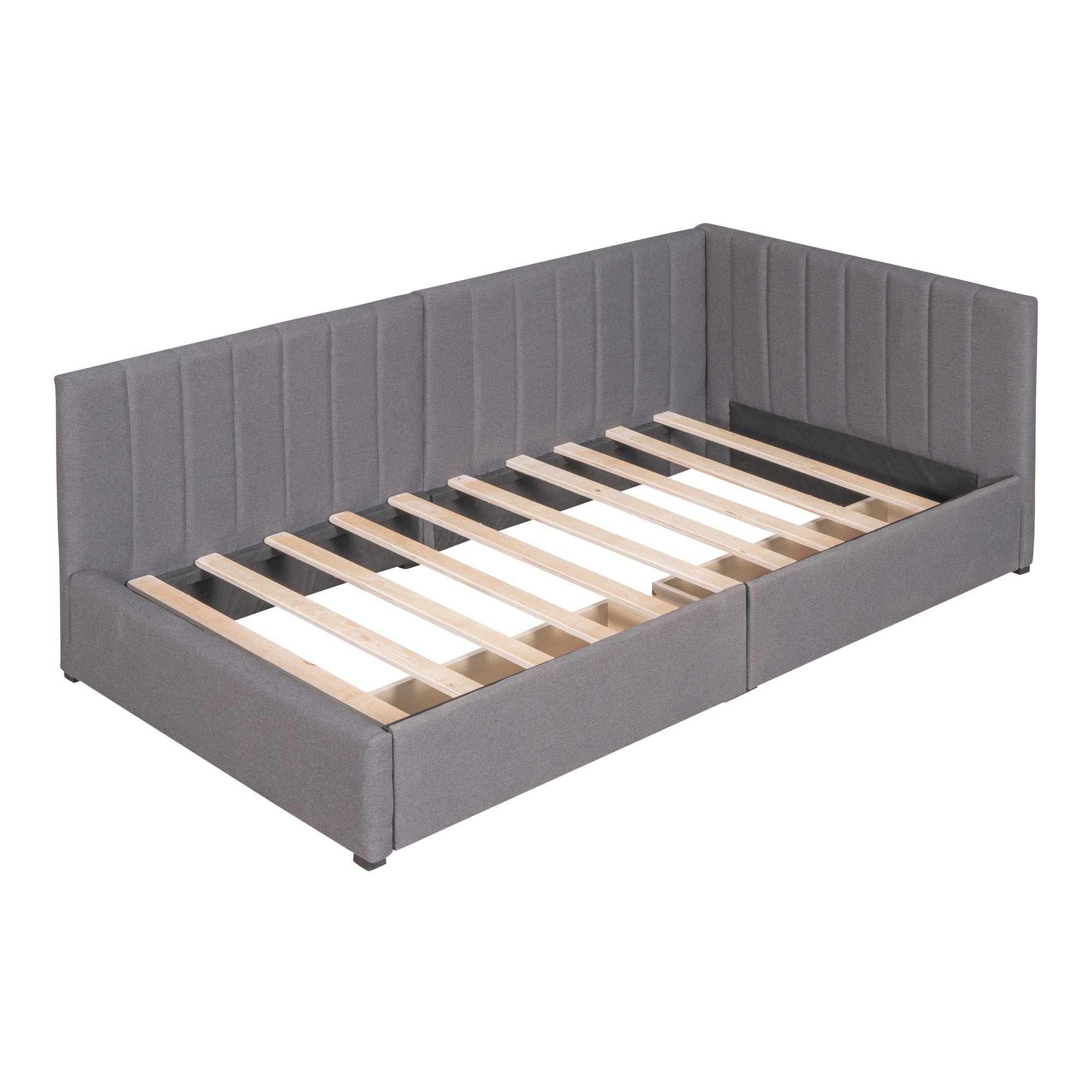 Upholstered Daybed with 2 Storage Drawers Twin Size Sofa Bed Frame No Box Spring Needed, Linen Fabric (Gray) - Atlantic Fine Furniture Melbourne FL