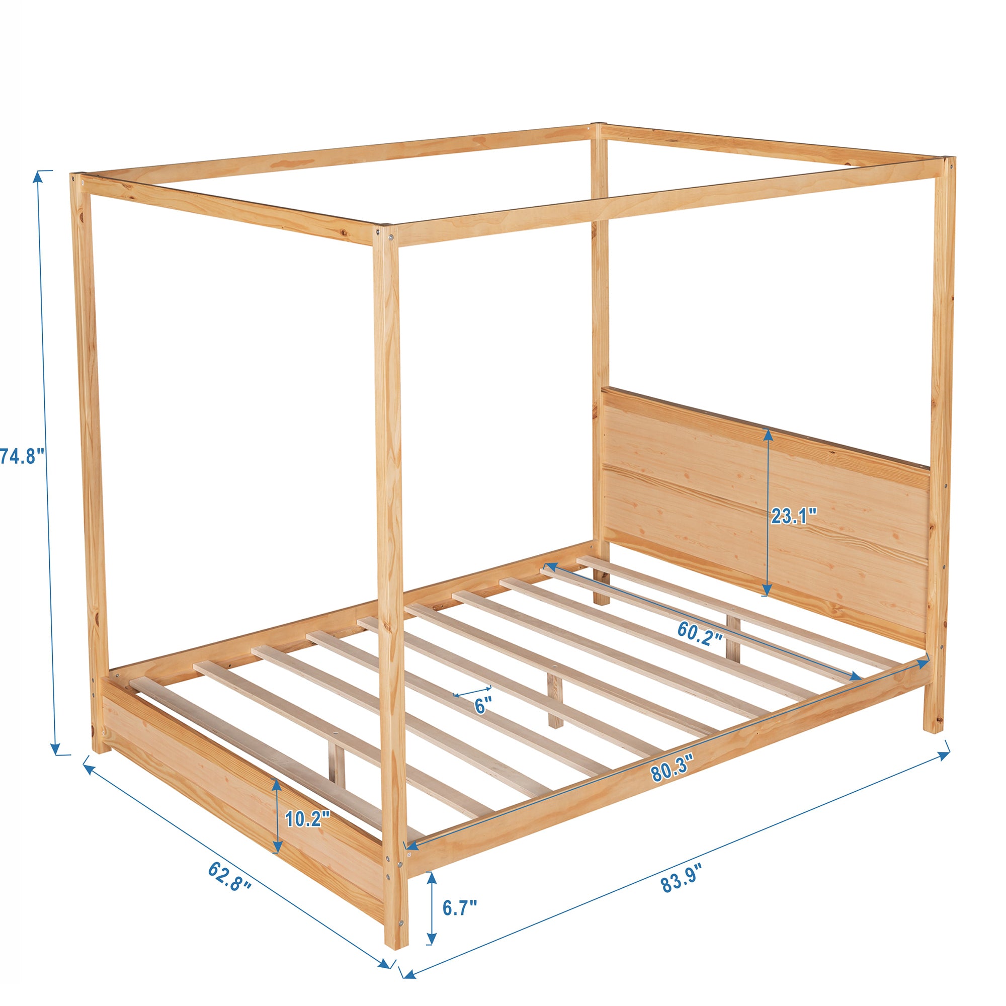 Queen Size Canopy Platform Bed with Headboard and Support Legs,Natural - Atlantic Fine Furniture Melbourne FL