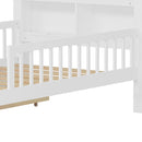 Bed With Headboard Storage Rack, 2 Under Bed Drawers, 3 Side Guardrails For Safety