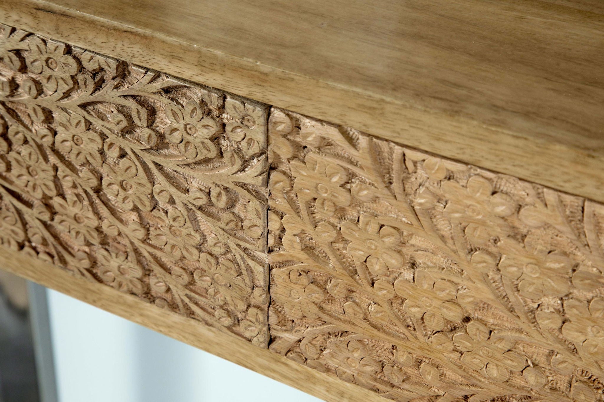 Draco 2-drawer Console Table Hand Carved Details Natural - Atlantic Fine Furniture Melbourne FL