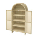 Tall Arched Kitchen Pantry, Arched Storage Display Cabinet With 2 Drawers & Adjustable Shelves, Rattan Door Versatile Storage Cabinet For Kitchen, Dining Room - Natural