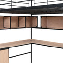 Metal Loft Bed with bookcase, desk and cabinet, Full, Black