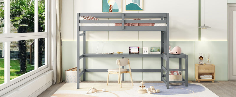 Loft Bed With Built-In Desk, Ladder Platform, Ladders, Guardrails