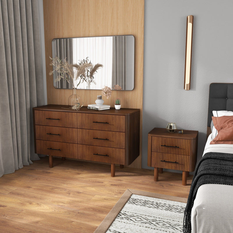 Logan - Mid-Century Modern Nightsd Bed Side Tables With 2 Drawers - Brown