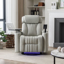 270° Power Swivel Recliner Home Theater Chair With Hidden Arm Storage, LED Light, Cup Holder, And Tray Table