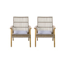 Acacia Wood Cape Woven Wicker Large Lounge Chair With Pillow For Patio, Deck, Yard, Lawn And Garden Seating Wicker (Set of 2) - Teak