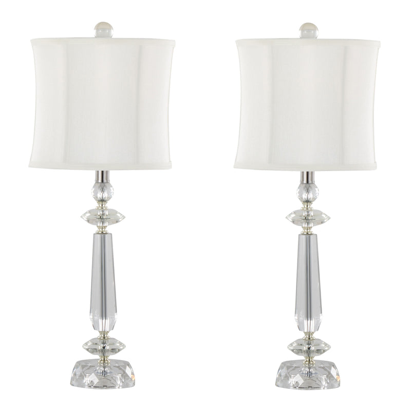 Karat - Contemporary Crystal Table Lamp (Set of 2) - Clear Crystal / Chrome / White Softback