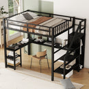 Metal Full Loft Bed with Wardrobe and LED Light, Full Size Loft Bed with L Shaped Desk and USB for Kids Teens Adults, Black (Expect arrival date 2024/5/19)
