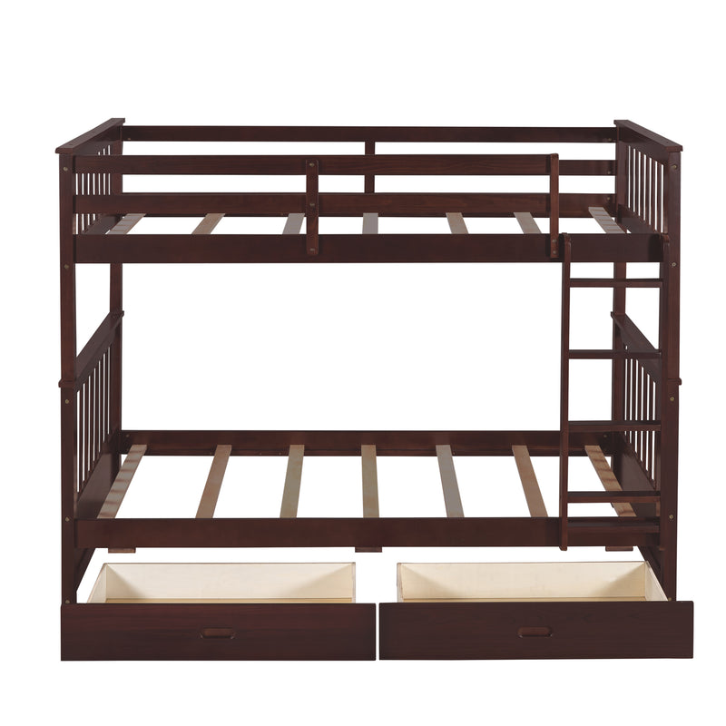 Twin-Over-Twin Bunk Bed with Ladders and Two Storage Drawers (Espresso)(OLD SKU:LT000265AAP)