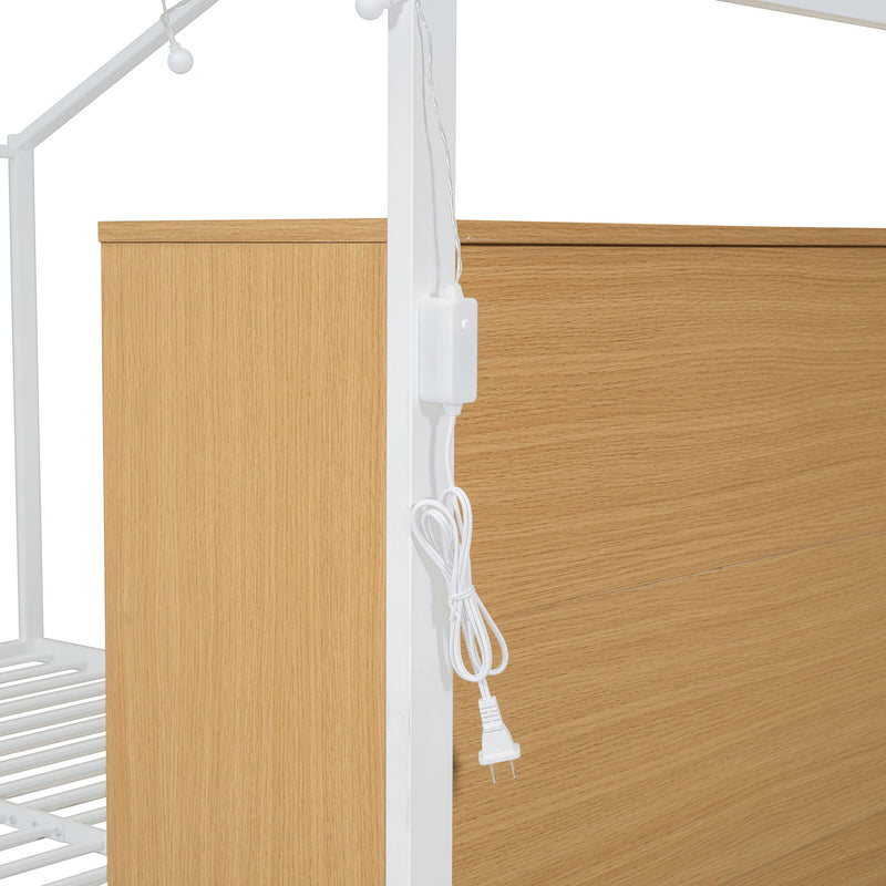 Bed House Frame With Shelves And Lights