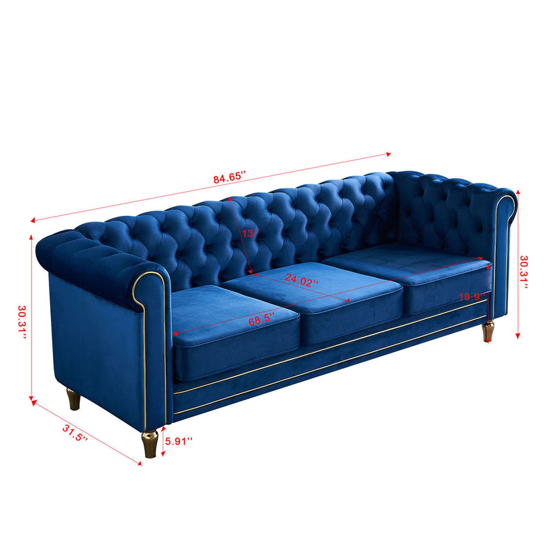 Chesterfield - Velvet Sofa 84.65" For Living Room