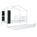 Twin Size Wood House Bed with Fence and Writing Board, White