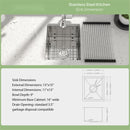 13" Undermount Kitchen Sink 16 Gauge Single Bowl - Brushed Nickel