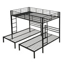 Modern Metal Triple Bunk Bed With Vertical Ladder, Safety Rail, And Storage Shelf - Black