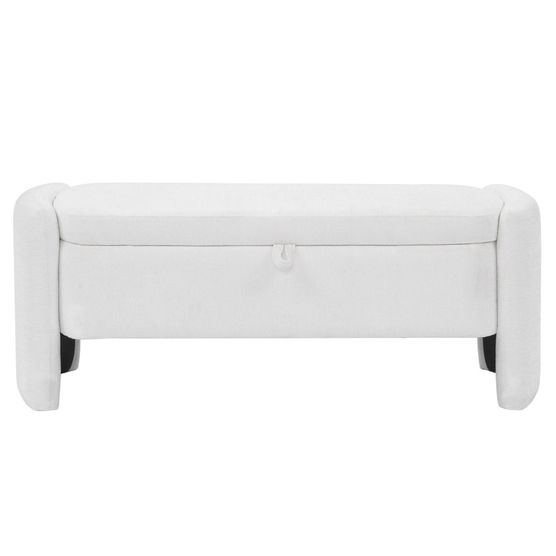 Oval Ottoman Storage Bench Chenille Bench With Large Storage Space For The Living Room, Entryway And Bedroom