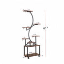 8 Tier Indoor Plant Stand With Grow Lights, S Shaped Metal Shelf For Multiple Plants - Black / Dark Walnut