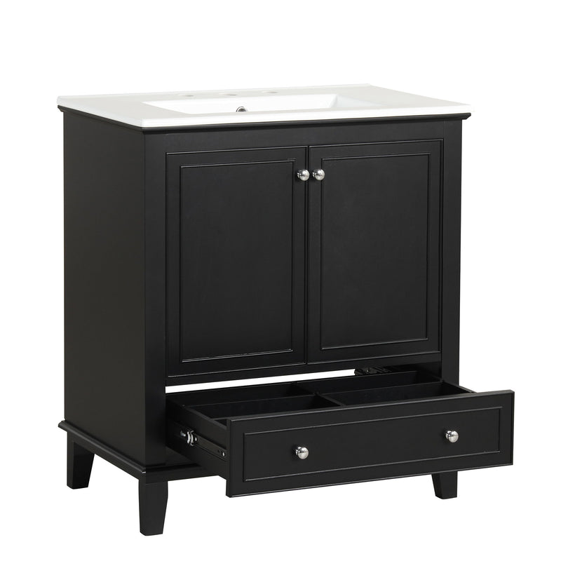 30" Bathroom Vanity With Sink Combo, Multi Functional Bathroom Cabinet With Doors And Drawer - Black