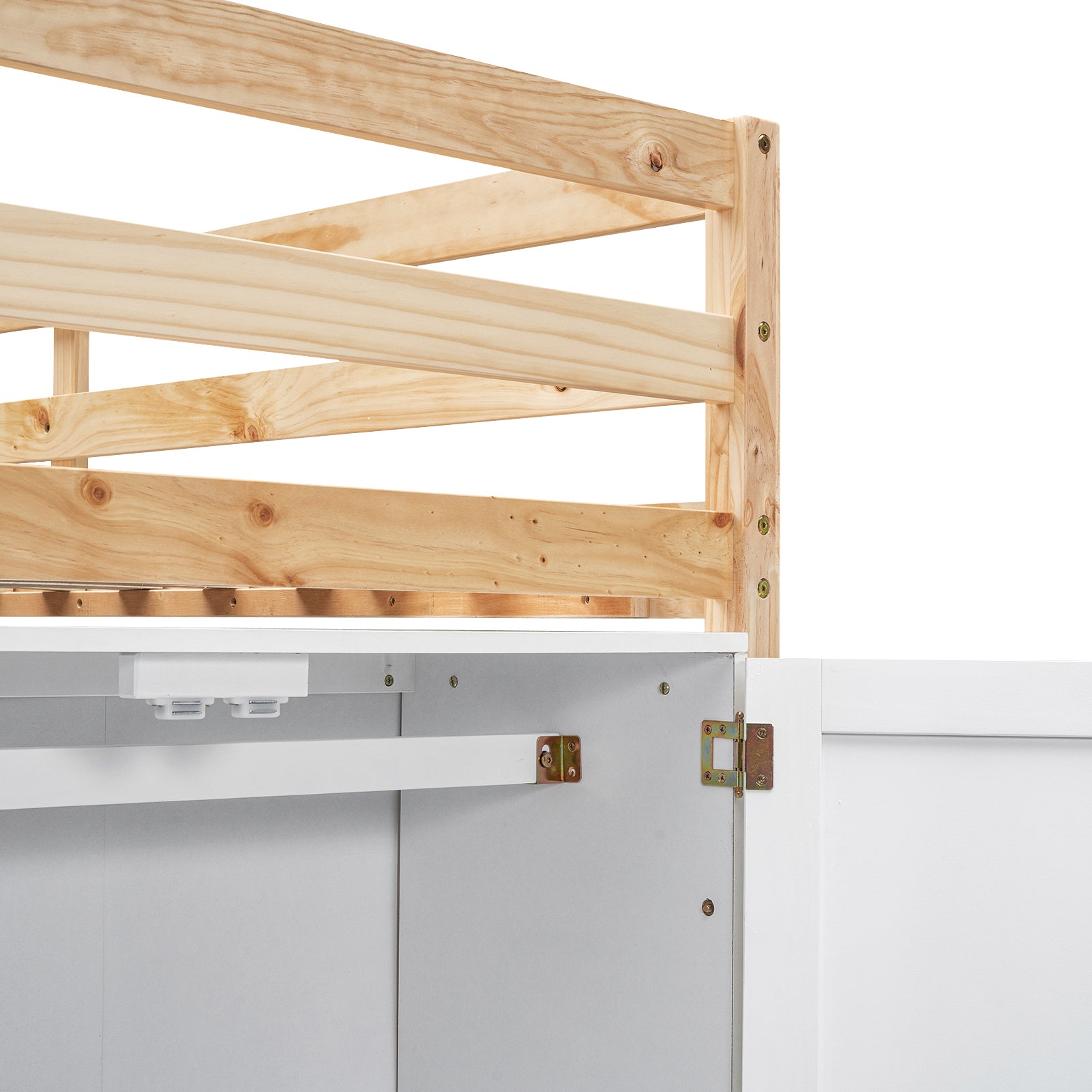 Wood Twin Size Loft Bed with Built-in Storage Wardrobe and 2 Windows, Natural/White - Atlantic Fine Furniture Melbourne FL