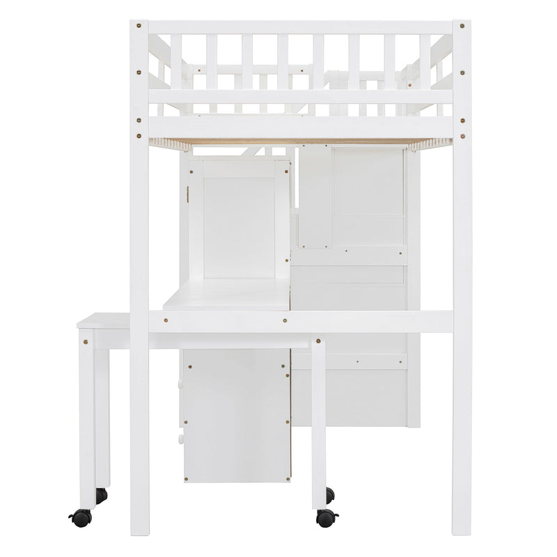 Loft Bed With Stairs, Bookshelf, Drawers, Desk & Wardrobe, Space Saving Multifunctional Furniture