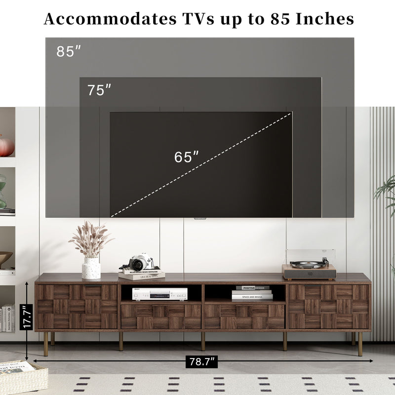 Mid Century TV Stand With 2 Drawers, Media Console Table For Tvs Up To 85'', Entertainment Center With Storage For Living Room - Dark Brown