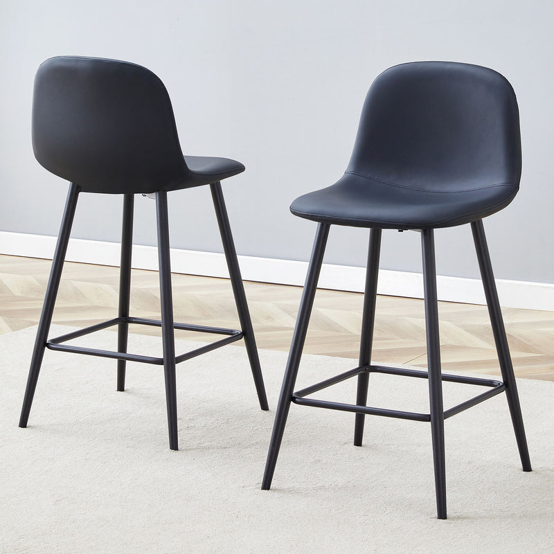 Modern Black Pu Bar Chair Rounded Backrest (Set of 2)