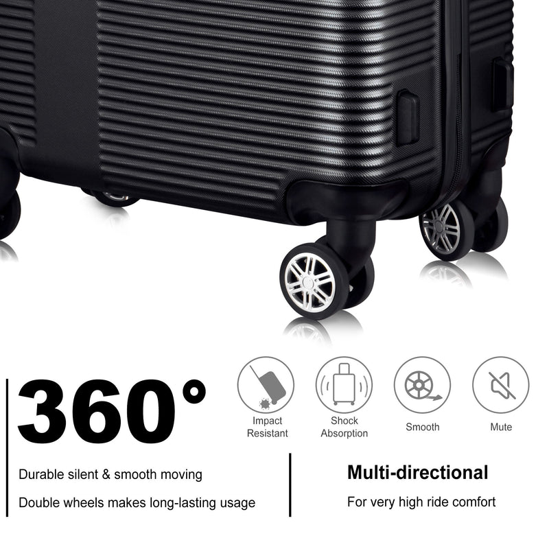 3 Piece Luggage With Tsa Lock Abs, Durable Luggage Set, Lightweight Suitcase With Hooks, Spinner Wheels Cross Stripe Luggage Sets