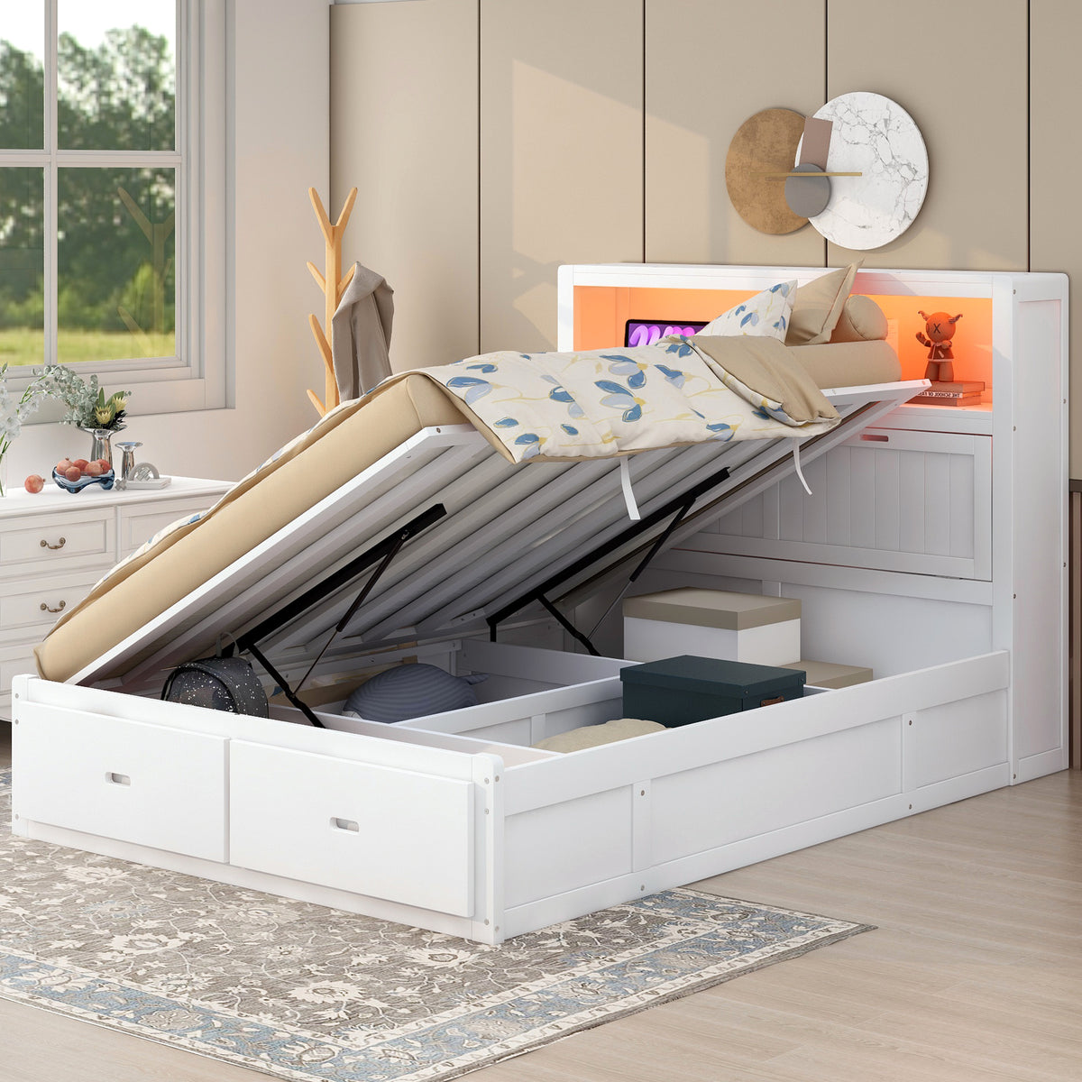 Queen platform bed with drawers discount