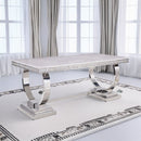 Zander - Dining Table - White Printed Faux Marble Top & Mirrored Silver